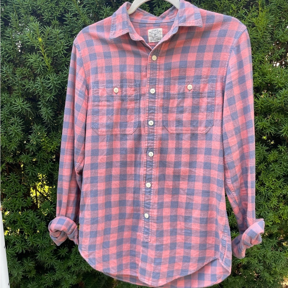 J. Crew Casual Pink and Blue Checkered Shirt